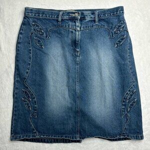 Faded Glory Vintage Y2K 90's Midi Blue Denim Skirt Women's Size 14 Boho Chic